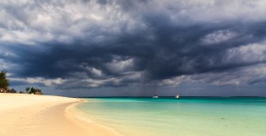 Dark storm clouds above the Punta Cana beach
