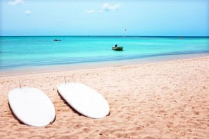 Surfboards on the beach in Dominican Republic