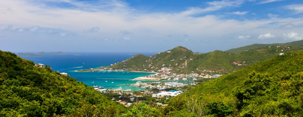 Aerial view of Road town on Tortola the capital of British Virgin islands. Tortola