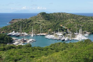 Panorama view over English Harbour and Nelsons Dockyard, Antigua and Barbuda, Caribbean. Antigua Regattas