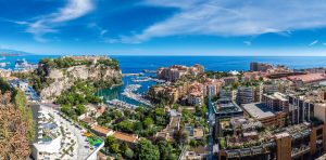 Panoramic view of prince's palace in Monte Carlo in a summer day, Monaco. romantic itinerary Cote D'Azur