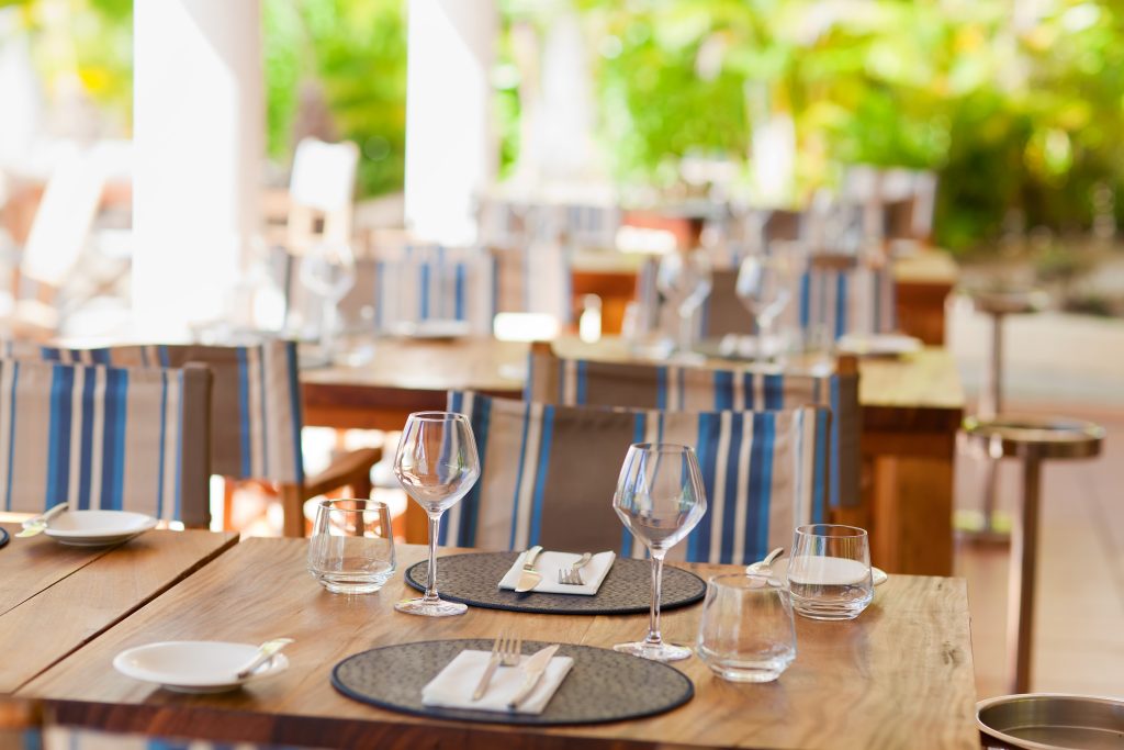 Restaurant table setting. Dining options in the British Virgin Islands