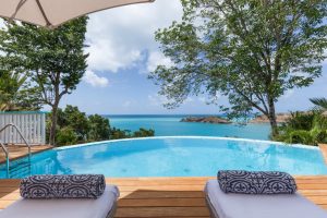 Pool and sea view from the Antigua villa. Thiings to do on Antigua