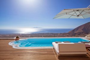 The view from Santorini villa. European Honeymoon villas