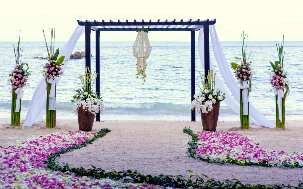 Wedding setting venue on the beach. Destination Weddings