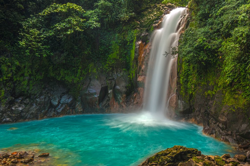 Rio Celeste Waterfall photographed in Costa Rica. Costa Rica Travel guide
