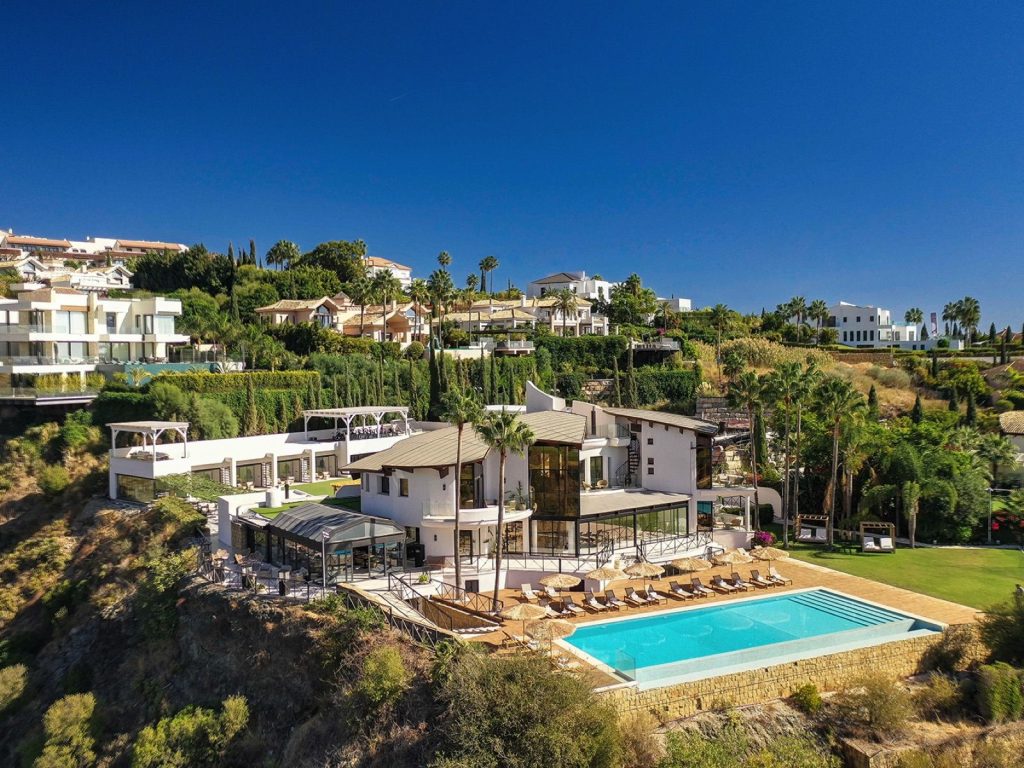 Marbella vacation rental with infinity pool, hillside views, and lush gardens, an exclusive villa in Spain’s Costa del Sol.