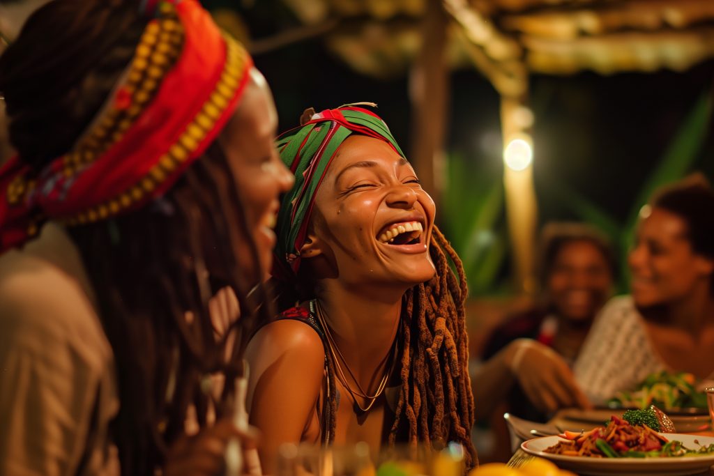 Delicious Jamaican dishes being enjoyed at Mobay Jerk Festival, a flavorful, joyful celebration of island cuisine and culture.

