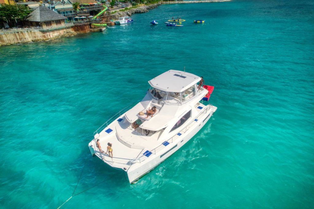 51’ Majesti Kat catamaran sailing off Montego Bay, ideal for private charters during Reggae Sumfest Jamaica.

