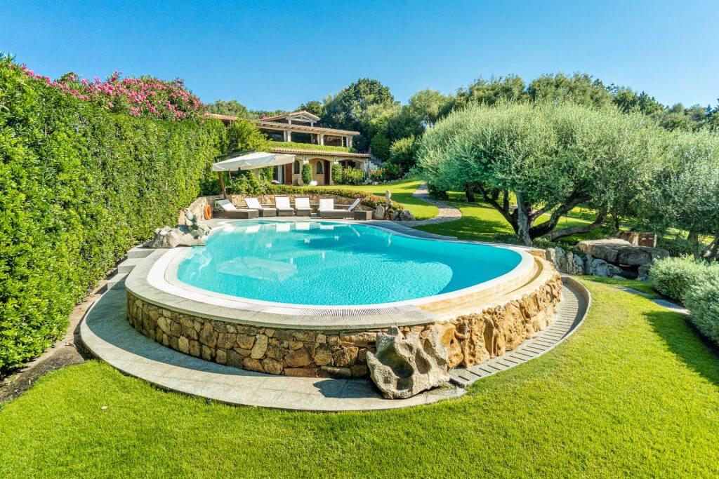 Villa Smeralda in Porto Rotondo with a garden-wrapped pool and timeless Sardinian design.