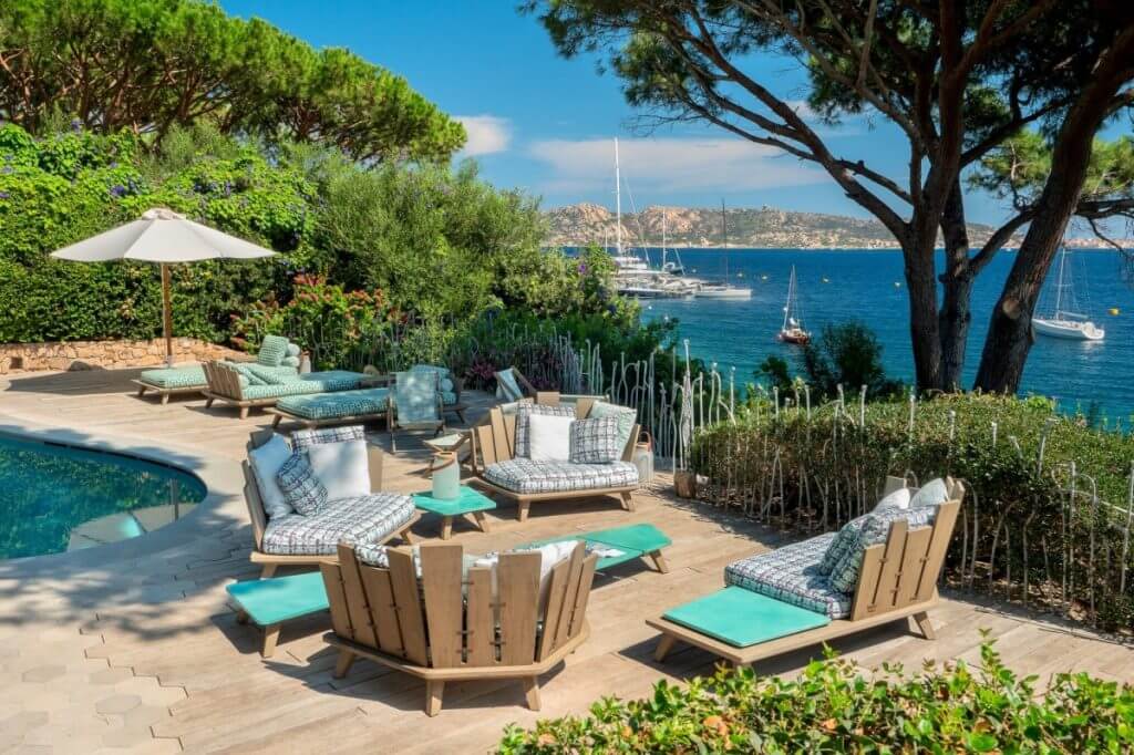 Villa Seafront in Porto Rafael with sea-facing terrace, gardens, and yacht views in northern Sardinia.