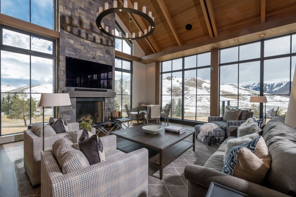 Luxury living room at Boulder View Home in Sun Valley, part of the Best of Luxury Ski Resorts in USA.
