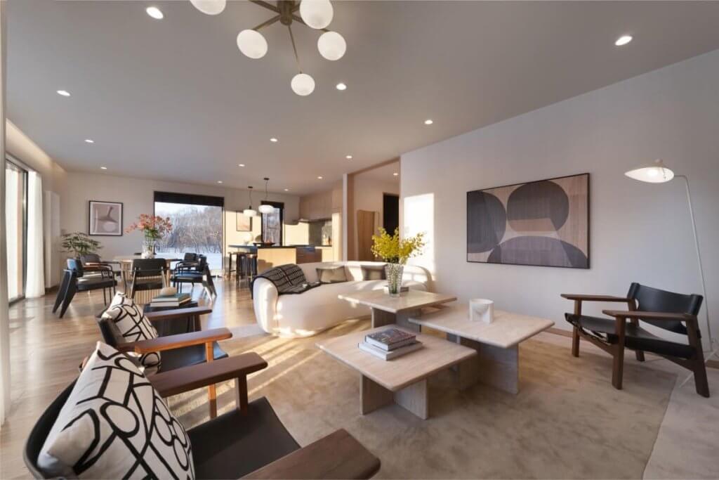 Chalet Ginto Hirafu, Awayuki in Niseko, Japan, with minimalist interiors and panoramic mountain views.