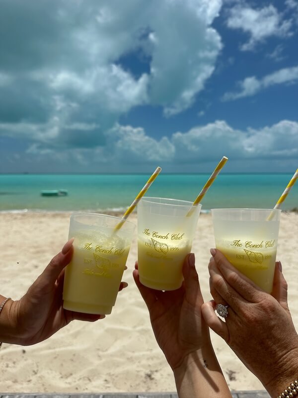 Girls toasting frozen drinks on the private beach