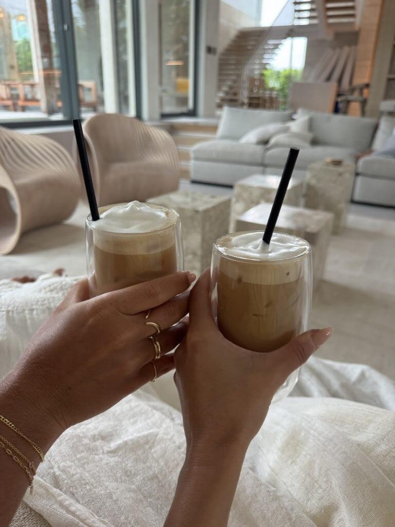Iced coffee in the bed at Turks and Caicos luxury villa