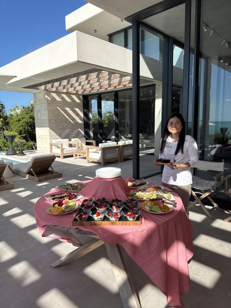 Private chef brunch setup by pool