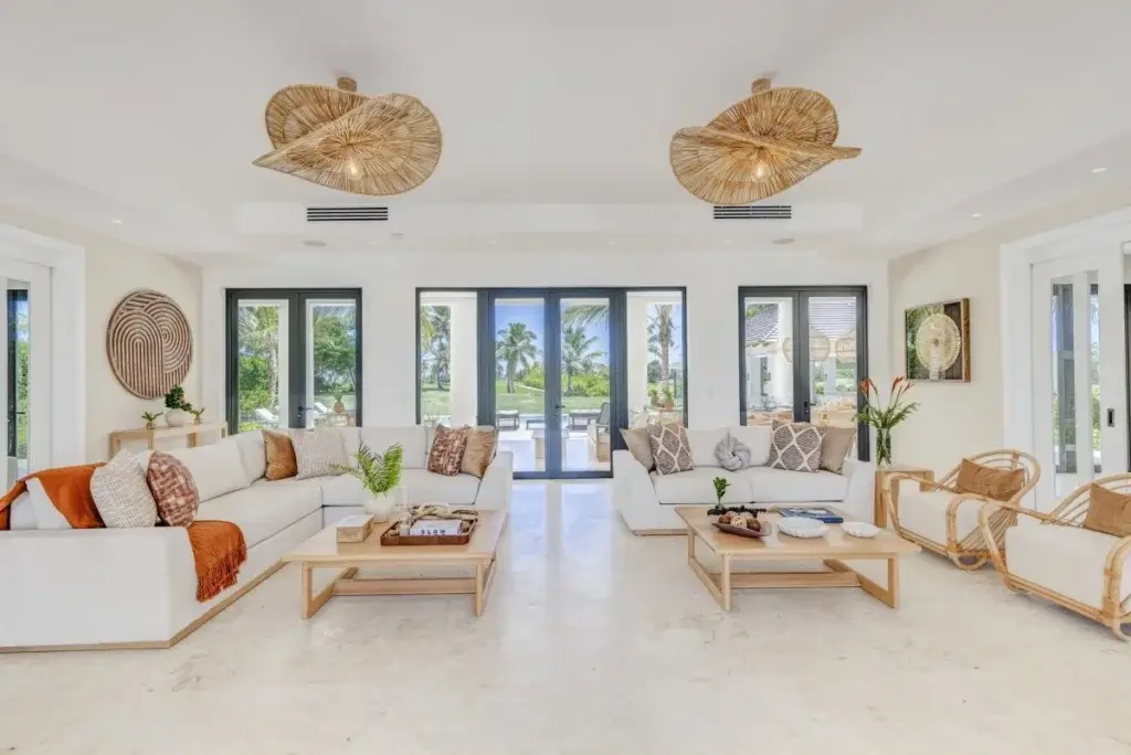 Interior living room at Corales 22, Punta Cana, showcasing open-plan design within Dominican Republic luxury villas.