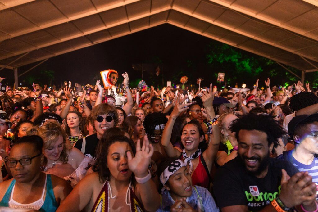 Crowd celebrating at Roots and Riddims Reggae Night during St Martin Carnival April