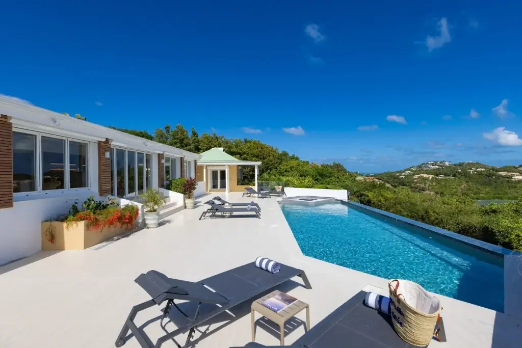 Villa OSun St Martin hillside pool terrace with lagoon views