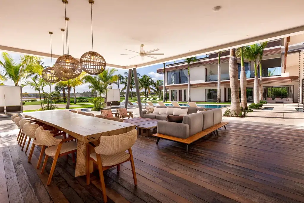 Cana Roc 153 Cap Cana open-air dining terrace with private pool and contemporary tropical design