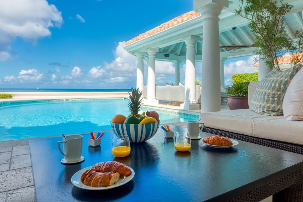 Petite Plage 5 poolside breakfast in St. Martin for Best Caribbean Islands for Couples